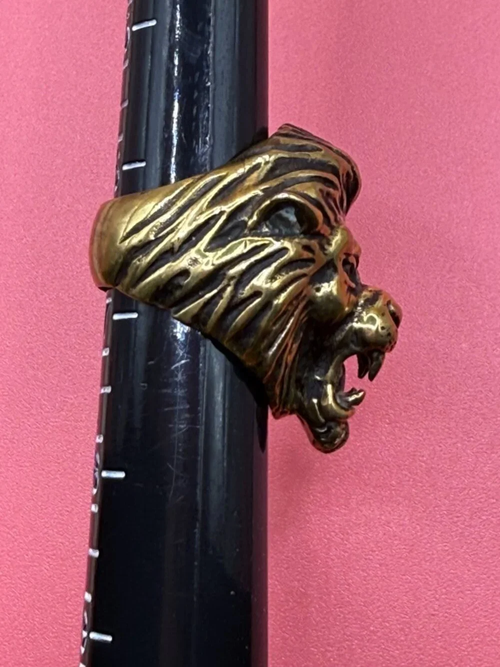 Huge Vintage Artist Made Solid Bronze Lion Head Ring